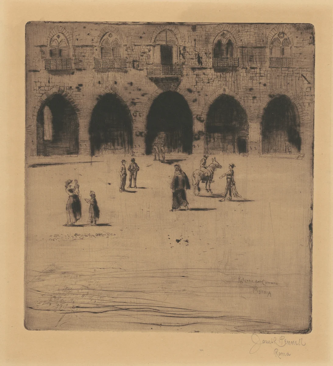 Plazza del Comune, Pistoia by Joseph Pennell, print, 1883