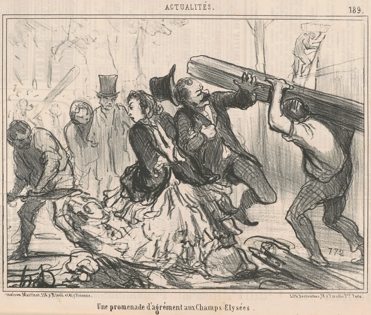 Une promenade d'argrément aux Champs-Elysées by Honoré Daumier, print, 1855