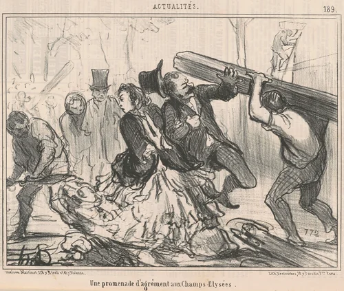 Une promenade d'argrément aux Champs-Elysées by Honoré Daumier, print, 1855