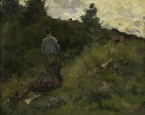 A Farmer walking along the Fringe of a Wood by Richard Nicolaüs Roland Holst, painting, 1889