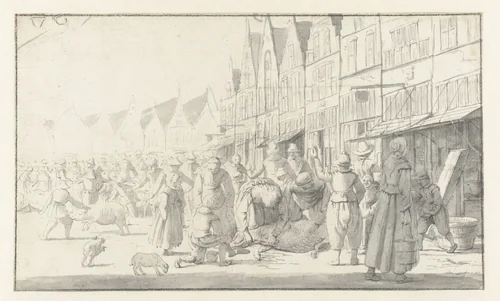 Varkensmarkt by anonymous, drawing, 1603-1691