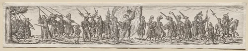 Marching Soldiers, in the Center a Standard Bearer by Johann Theodor de Bry, print, 1584-1623
