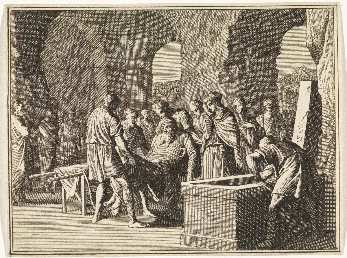 Begrafenis van Jakob by Caspar Luyken, print, 1712
