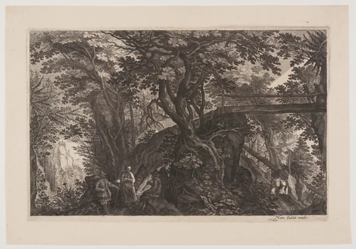 A Forest with a Wooden Bridge on the Right, from Eight Scenes from Bohemia by Aegidius Sadeler II, print, 1610