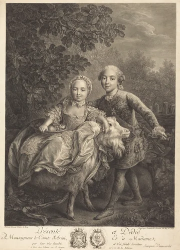 The Comte d'Artois and His Sister Mademoiselle Clotilde by Jacques-Firmin Beauvarlet; François-Hubert Drouais, print, 1767
