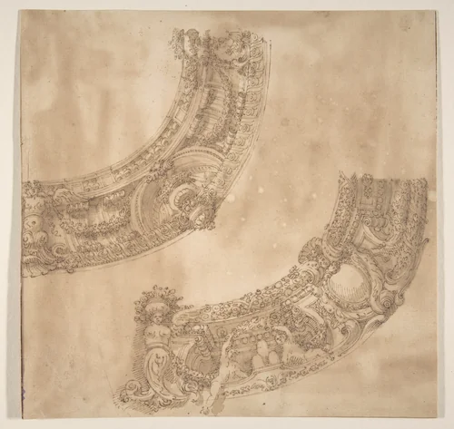 Two Designs for the Decoration of a Circular Frieze or Cornice by Agostino Mitelli, drawing, 1620-1660