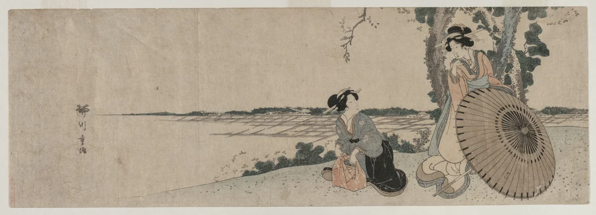 Two Women on a Hilltop by Yanagawa Shigenobu (柳川重信), print, 1816-1819