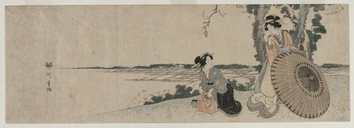 Two Women on a Hilltop by Yanagawa Shigenobu (柳川重信), print, 1816-1819