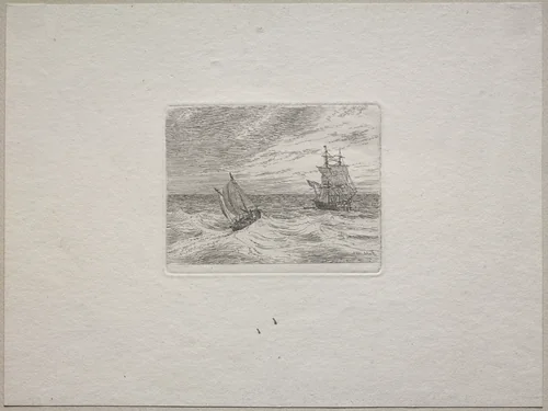 Rough Seas with a Two-master and Sailboat by Johann Christian Clausen Dahl, print, 1828