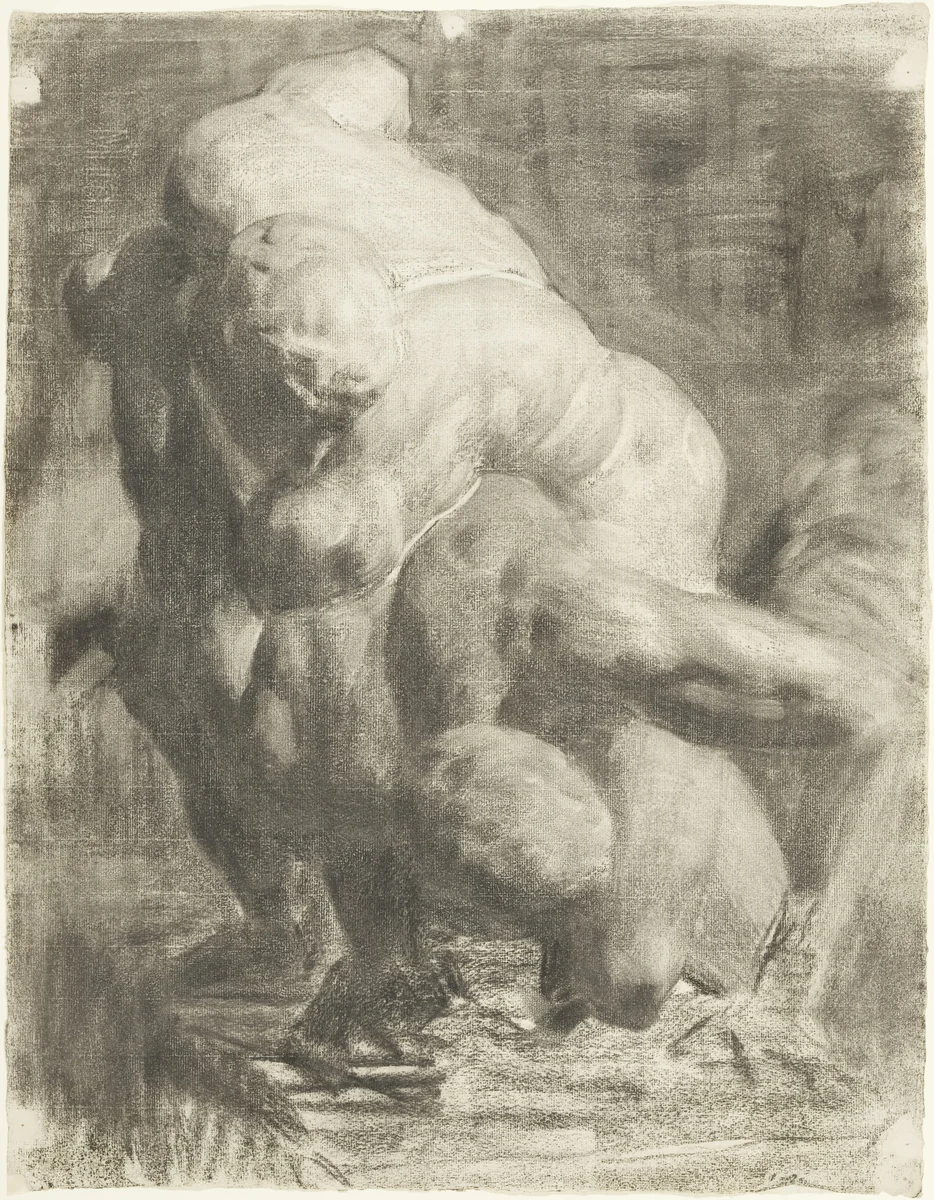 Two Male Figures Wrestling by Thomas Anshutz, artwork, 1851-1912