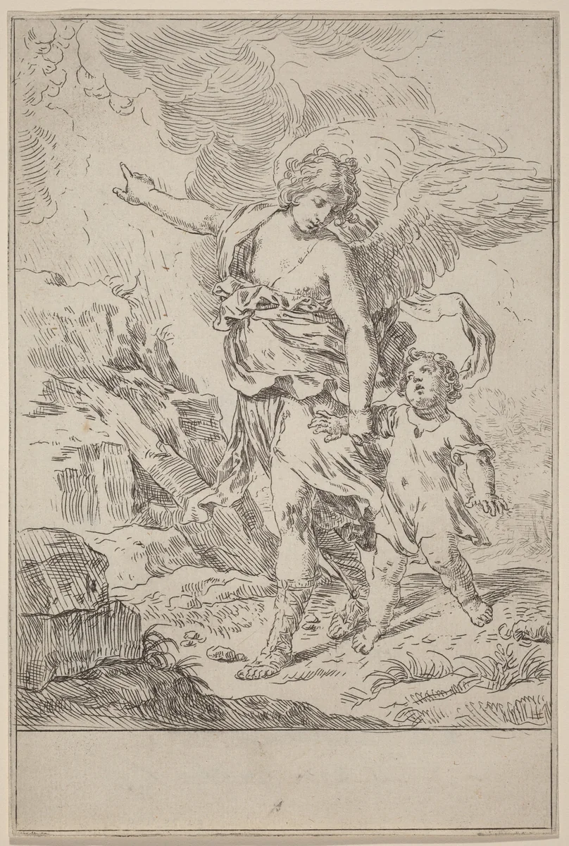 The Guardian Angel by Simone Cantarini, print, 1612-1648