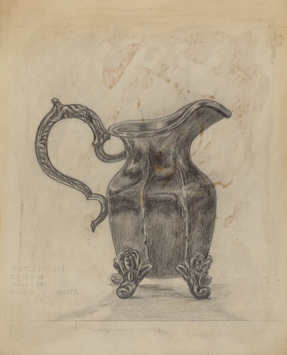 Pewter Pitcher by Hans Westendorff, index of american design, 1935-1942