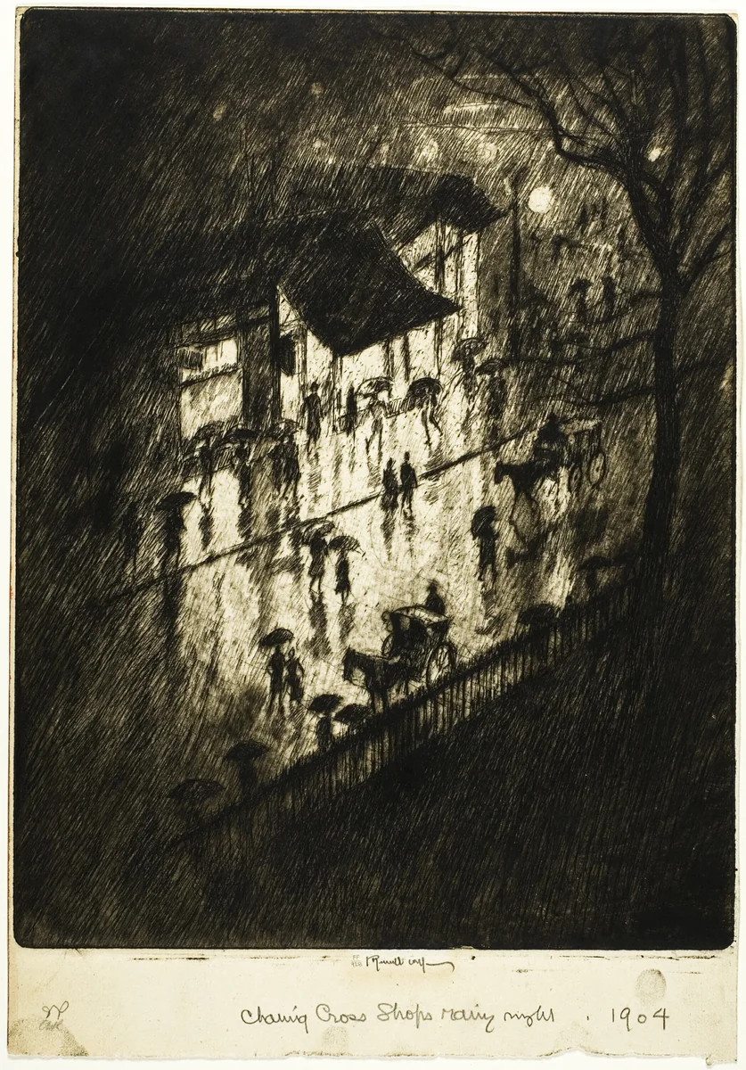 Rainy Night, Charing Cross Shops by Joseph Pennell, print, 1903