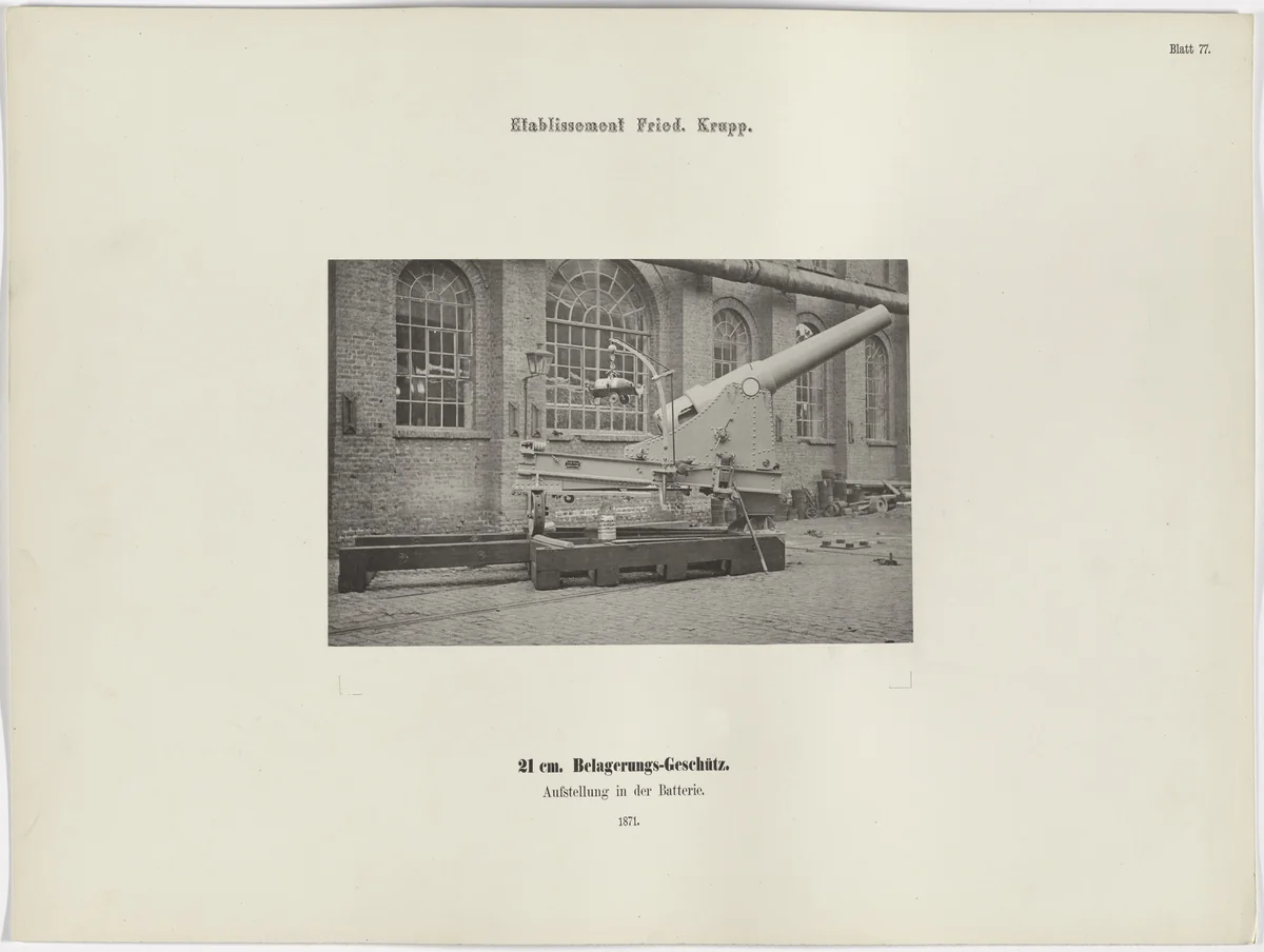 21 cm Belagerungs-Geschütz, Aufstellung in der Batterie by Hugo van Werden, photograph, 1871
