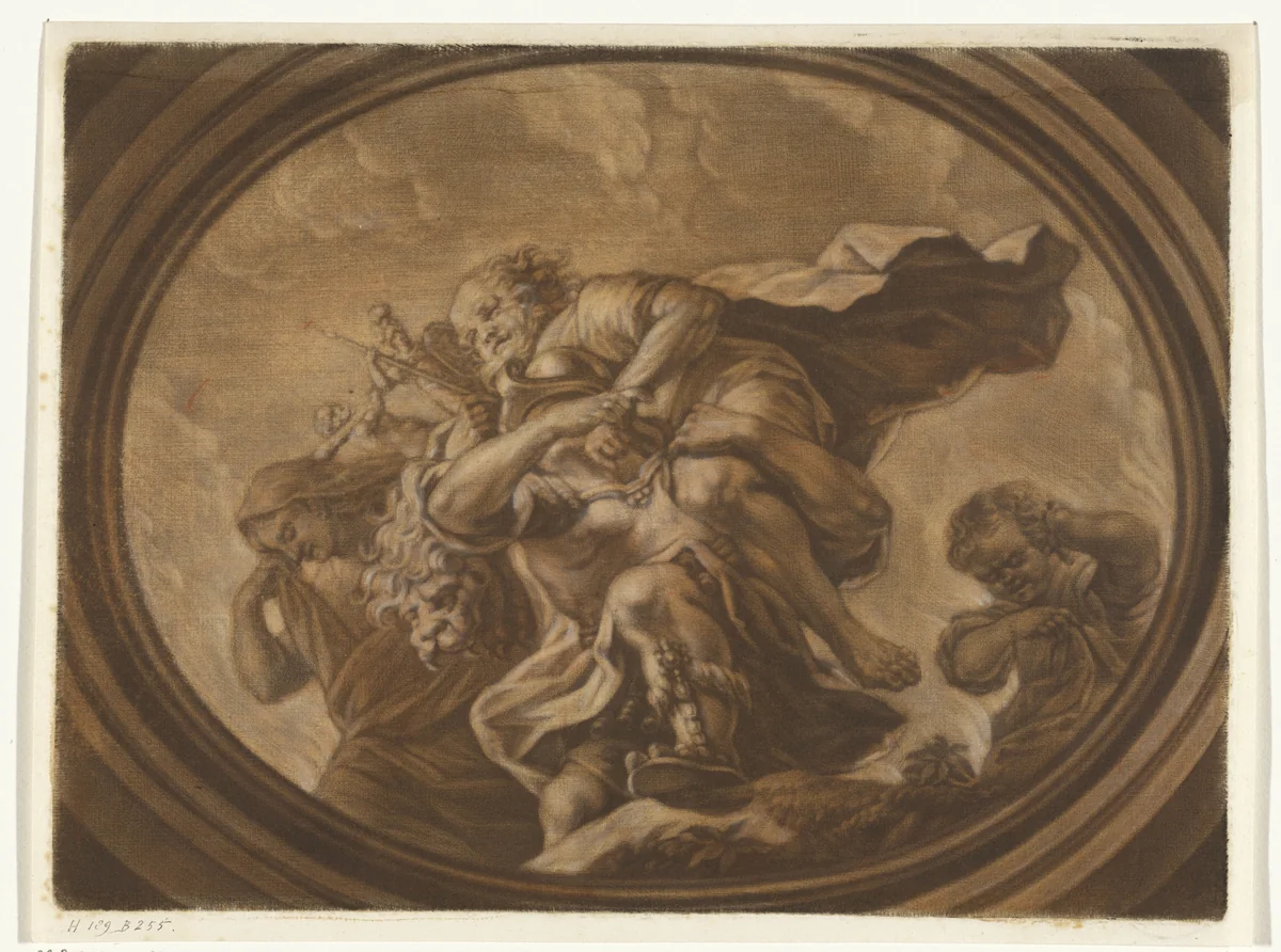 Aeneas vlucht uit Troje by Arnoud van Halen, print, 1683-1732