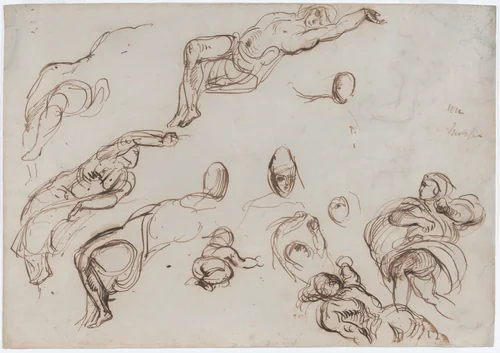 Figure Studies for the Salon du Roi, Palais Bourbon, Paris by Eugène Delacroix, drawing, 1833-1838