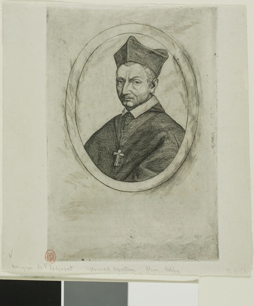 Portrait of Pierre Nivelle, Bishop of Luçon by Charles Meryon, print, 1861-1862