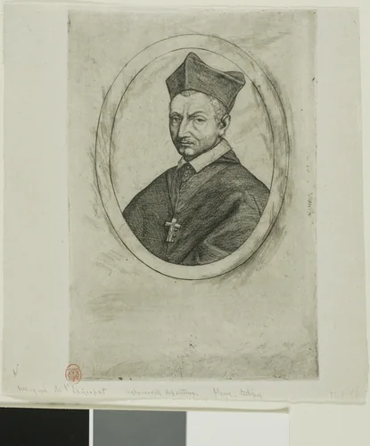 Portrait of Pierre Nivelle, Bishop of Luçon by Charles Meryon, print, 1861-1862