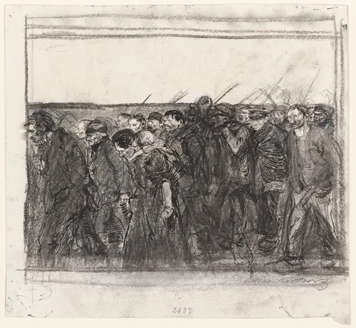 Study for Marching Weavers (Weberzug) plate 4 of A Weavers’ Revolt by Käthe Kollwitz, drawing, 1896