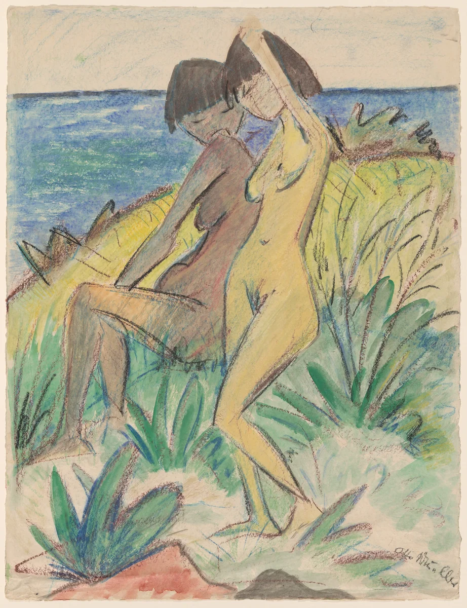 Two Bathers by Otto Mueller, drawing, 1920