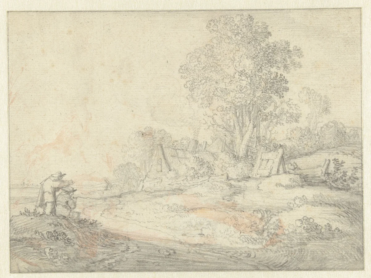 Boerderij onder bomen by Pieter de Molijn, drawing, 1650-1660