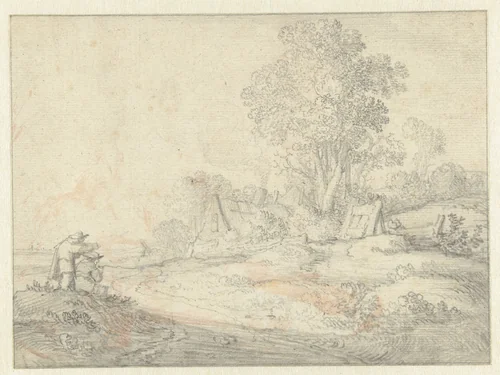 Boerderij onder bomen by Pieter de Molijn, drawing, 1650-1660