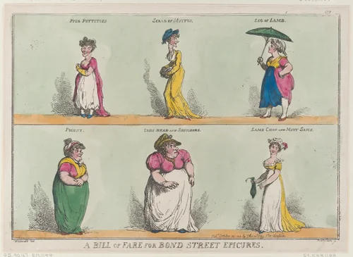 A Bill of Fare for Bond Street Epicures!! by Thomas Rowlandson, print, 1808