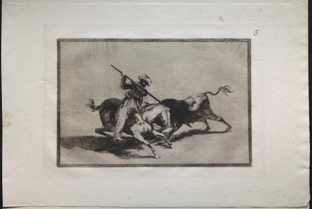 Bullfights: The Spirited Moor Gazul is the First to Fight According to the Rules by Francisco de Goya, print, 1816-1876