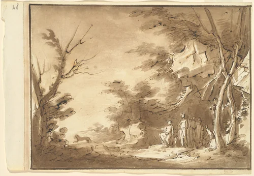 Diana and Her Companions in a Landscape by Luigi Brenta, drawing, 1800-1900