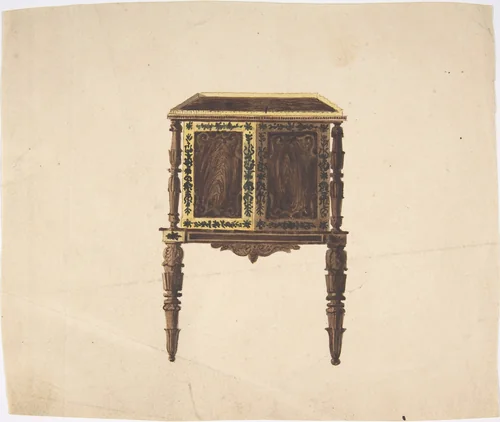 Design for a Small Cabinet with Elaborately Carved Legs by anonymous, drawing, 1800-1850