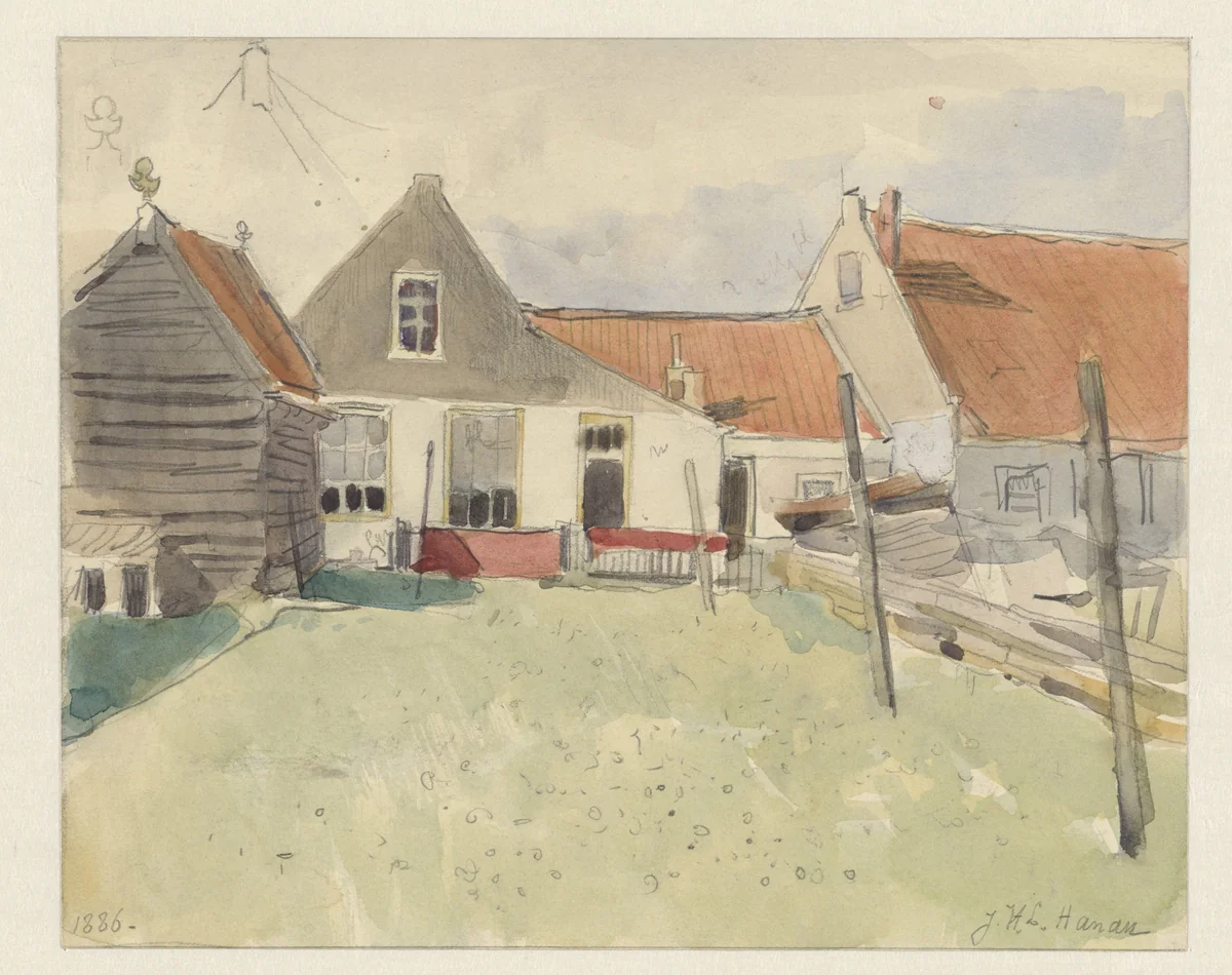 Huizen in de Vinkenbuurt, Amsterdam by Jan Hanau, drawing, 1886
