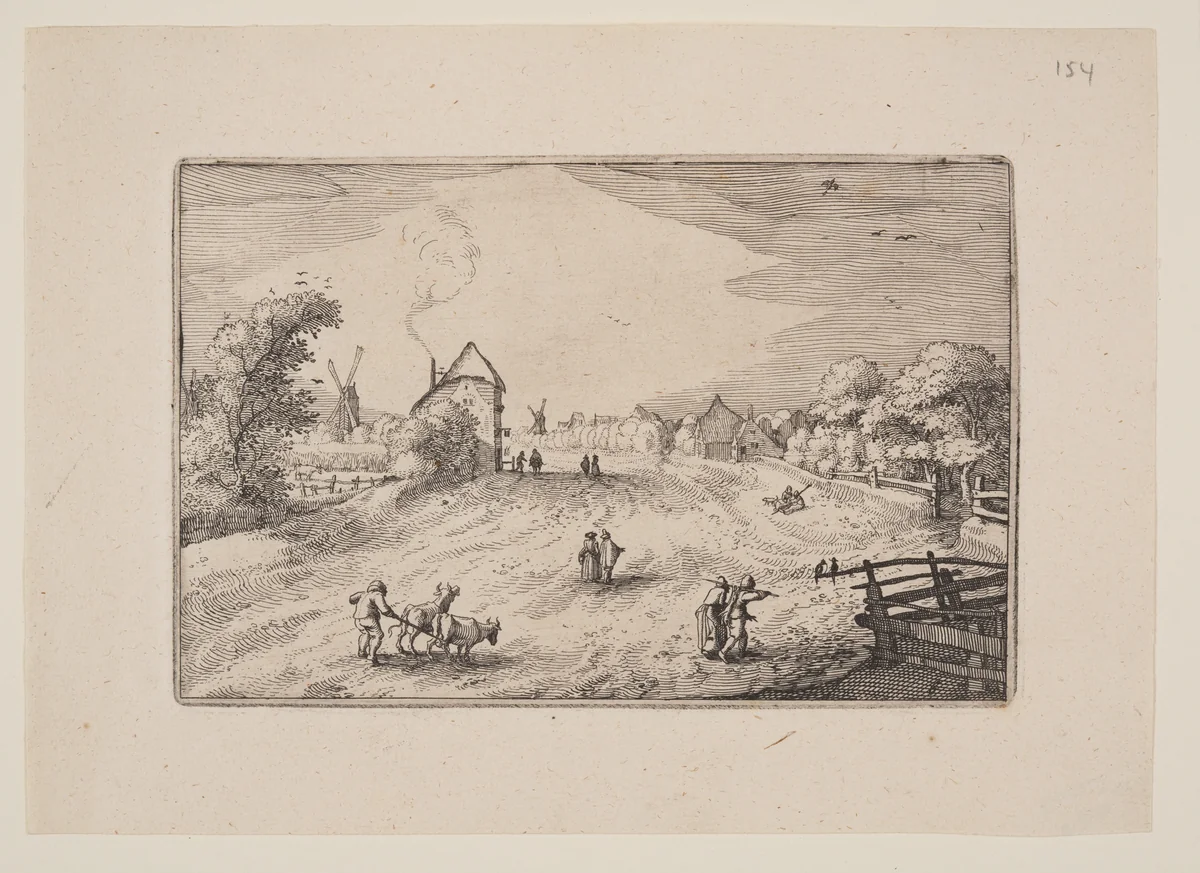 The Road Toward Leiden, from Views in the Surroundings of Haarlem (Plaisante Plaetsen) by Claes Jansz Visscher, print, 1610-1620