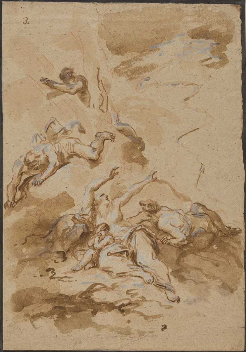 Figures in a Storm by Alessandro Magnasco, drawing, 1667-1749
