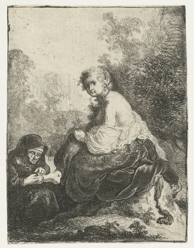 Vrouw knipt de teennagels van haar meesteres by anonymous, print, 1630-1700