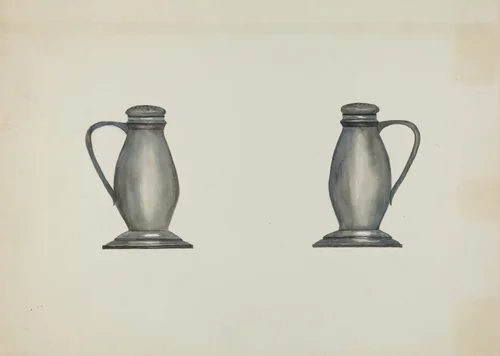 Pewter Salt and Pepper Shakers by Beulah Bradleigh, index of american design, 1937