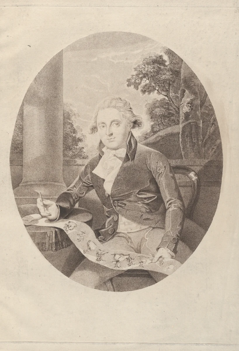 Henry William Bunbury Drawing his "Long Minuet" by Thomas Ryder, print, 1789
