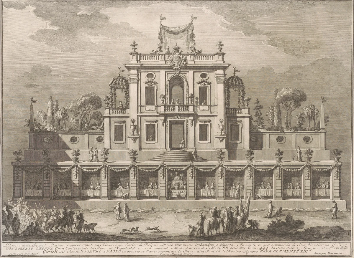 The Seconda Macchina for the Chinea of 1762: A Kiosk, or Pleasure-House in Ottoman Style by Giuseppe Vasi, print, 1762