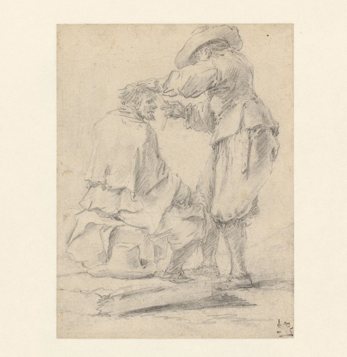 Zittende man die zijn haar laat knippen by David Teniers, drawing, 1620-1690