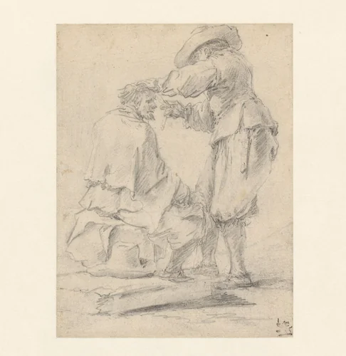 Zittende man die zijn haar laat knippen by David Teniers, drawing, 1620-1690