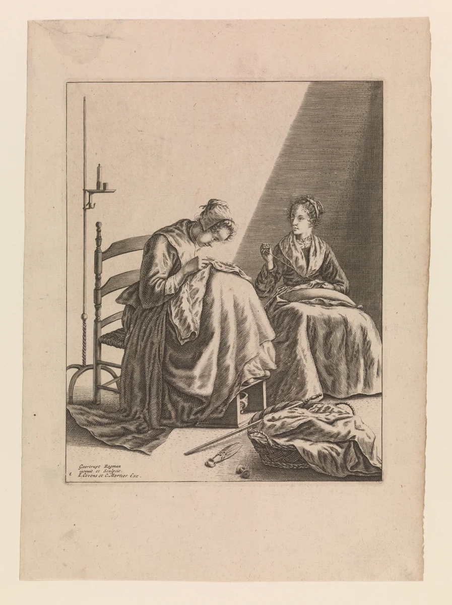 Two Women Sewing, Plate 1 from "Five Feminine Occupations" by Geertruydt Roghman, print, 1635-1657