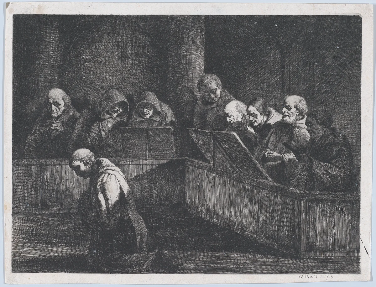 Monks Chanting by Jean Jacques de Boissieu, print, 1795