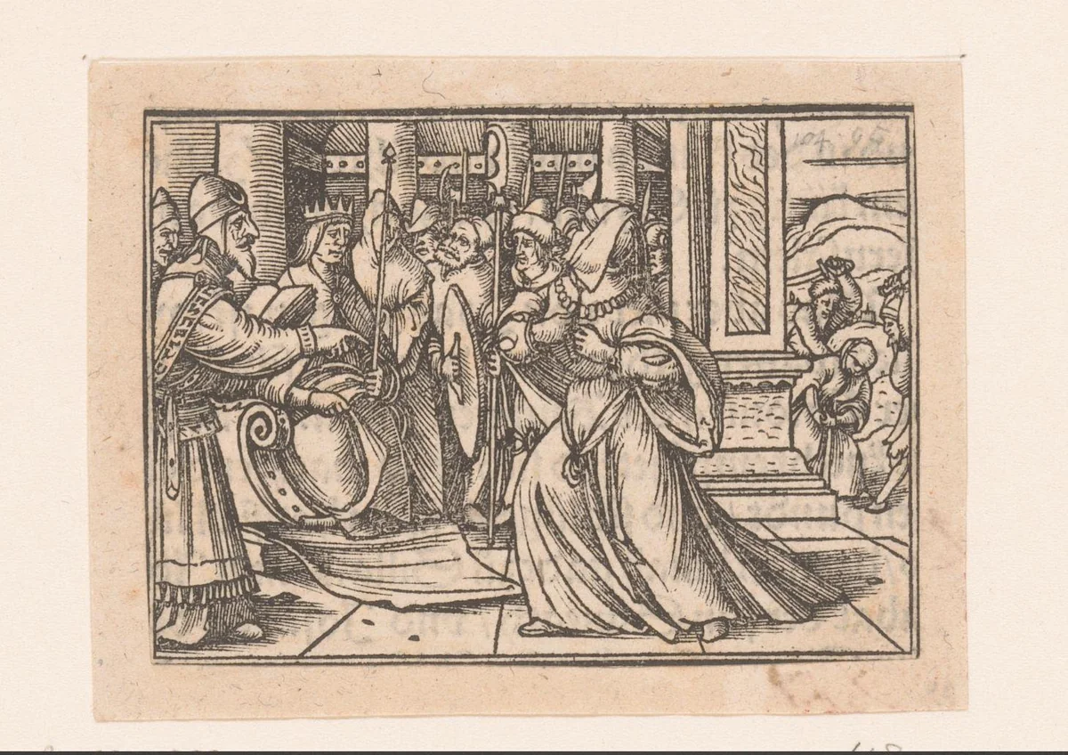 Atalja wordt koningin door de dood van haar zoon by anonymous, print, 1552