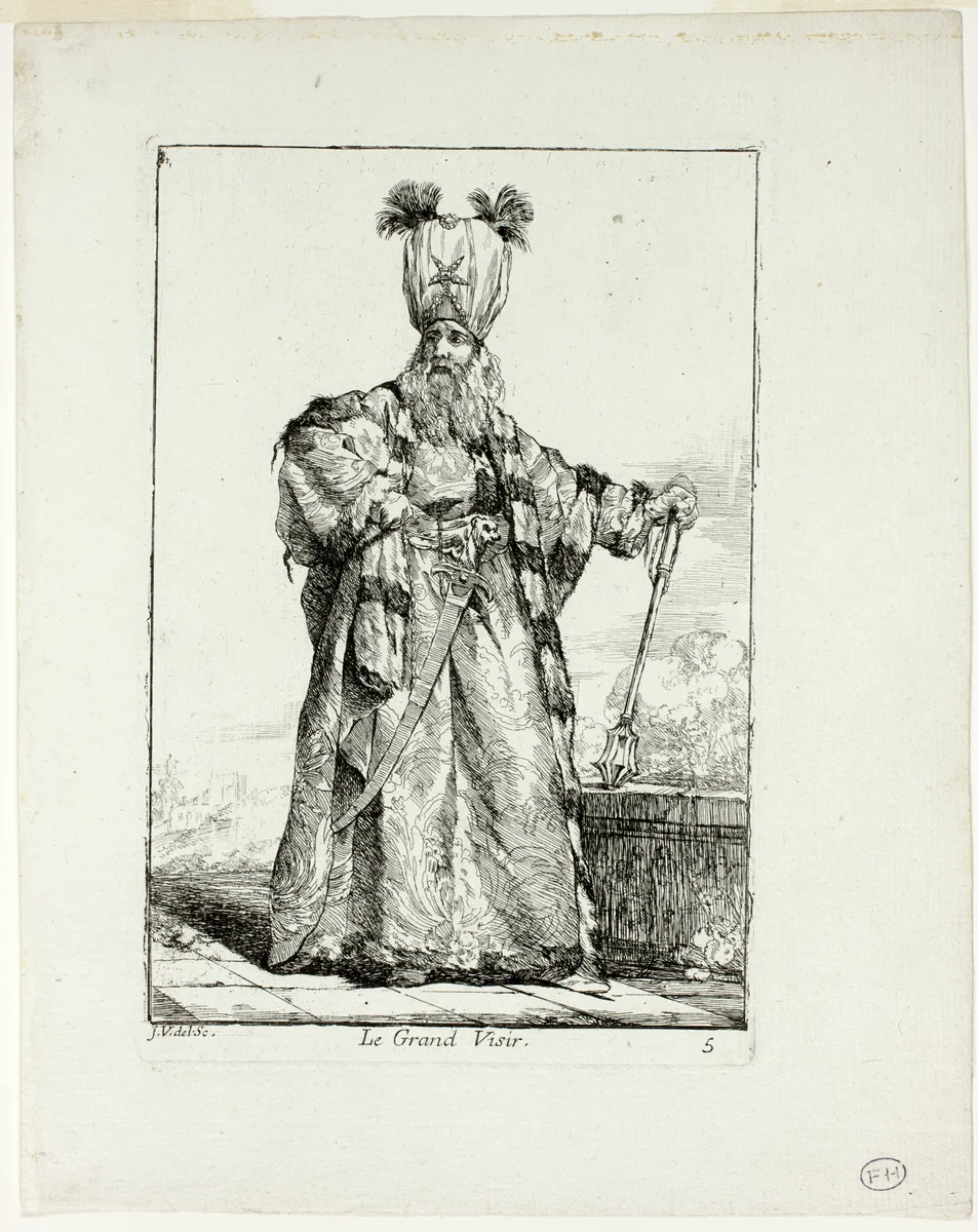 Le Grand Vizir, plate five from Caravanne du Sultan à la Mecque by Joseph-Marie Vien, print, 1748
