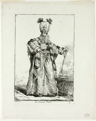 Le Grand Vizir, plate five from Caravanne du Sultan à la Mecque by Joseph-Marie Vien, print, 1748