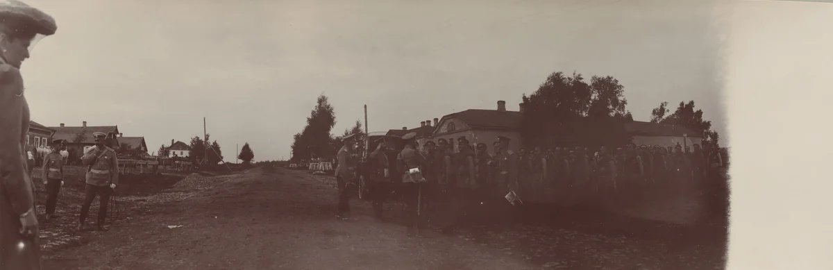 Empress Alexandra Feodorovna and Emperor Nicholas II at Far Left Looking On, Krasnoe Selo by Unidentified Photographer, photograph, 1907