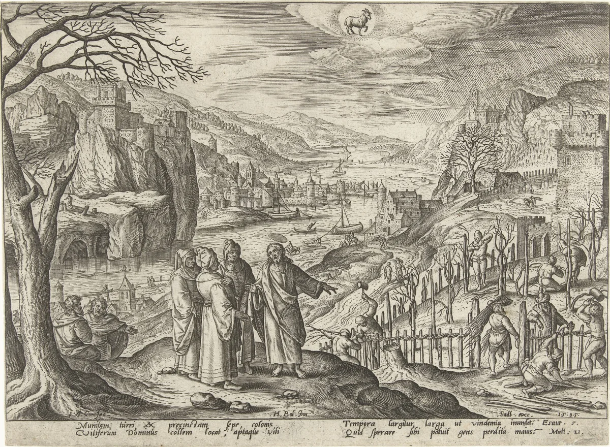 April: de parabel van de werkers in de wijngaard by Unknown, print, 1585