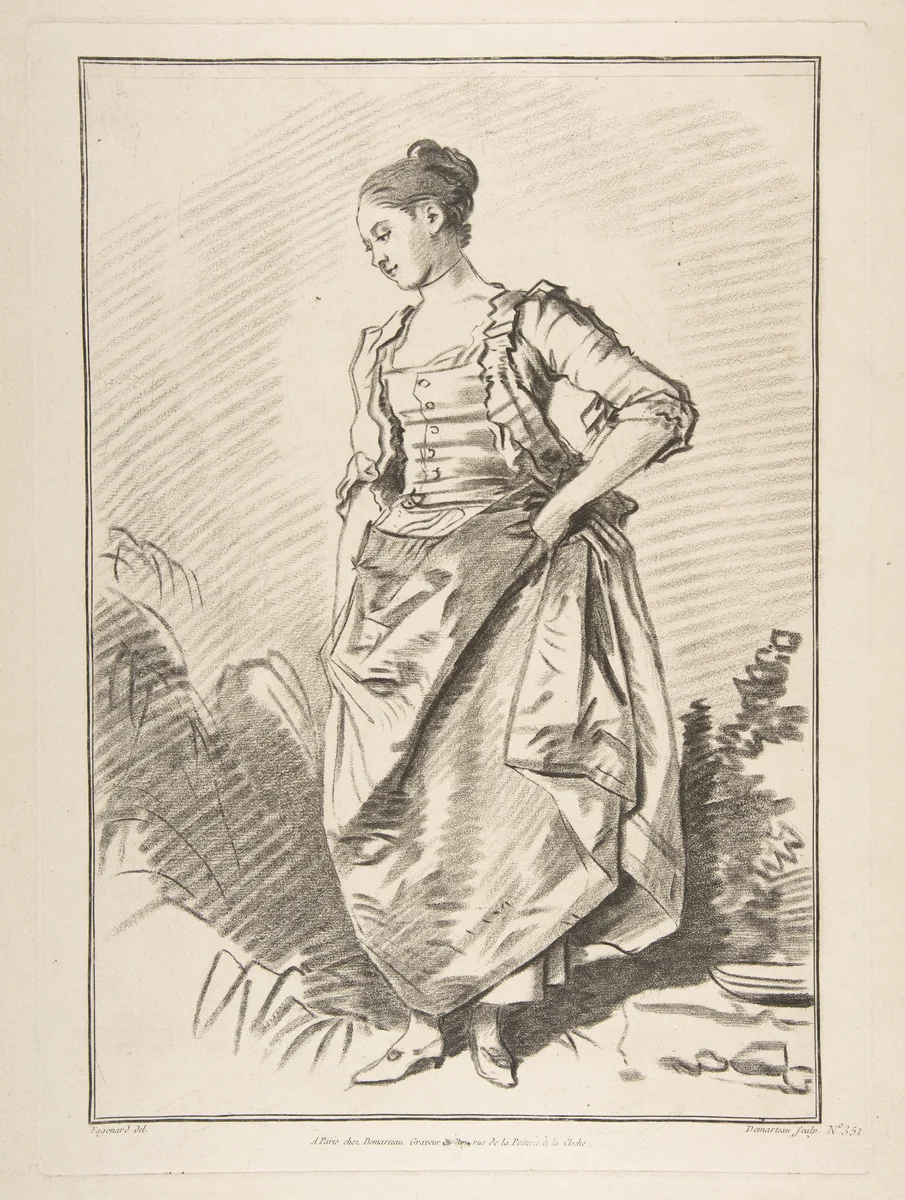 Femme debout de face by Jean Honoré Fragonard, print, 1772