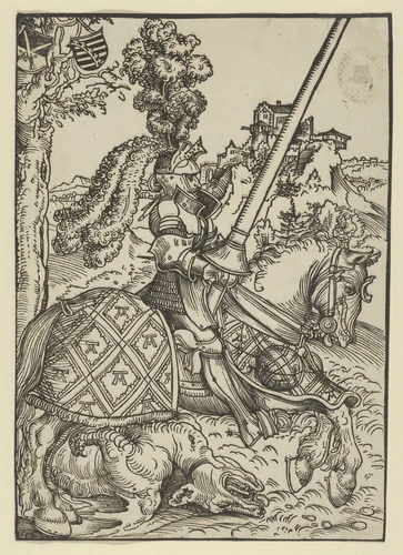 St George on Horseback with the Dead Dragon by Lucas Cranach, print, 1472-1553