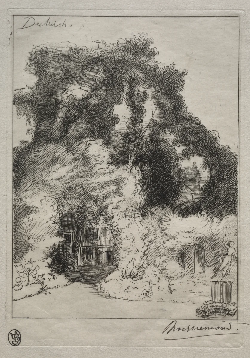 The Garden of the Inn at Dulwich by Félix Bracquemond, print, 1865-1875