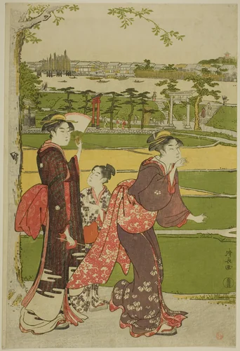 Women Visiting Mimeguri Shrine by Torii Kiyonaga (鳥居清長), print, 1782-1792